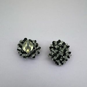 Vintage Beaded Clip on Earring Black and Clear